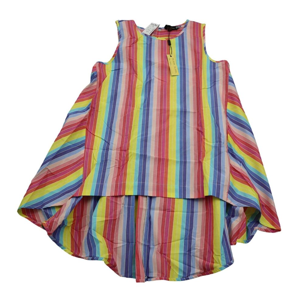 Melissa Paige Dress Womens S A Line Pink Stripe High Low Sleeveless Cotton New